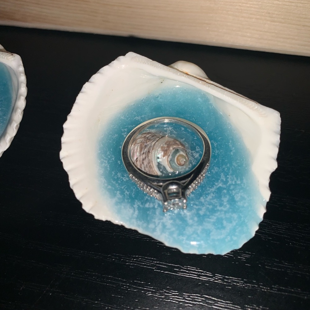 Shimmering Blue Lagoon Resin Ring Holder shells